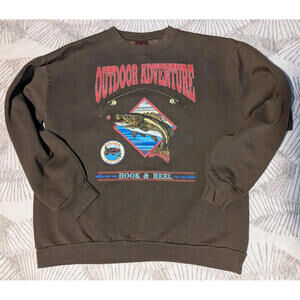 Vintage Duxbak Outdoor Adventure Sweatshirt Size L Made in USA Spellout Fishing